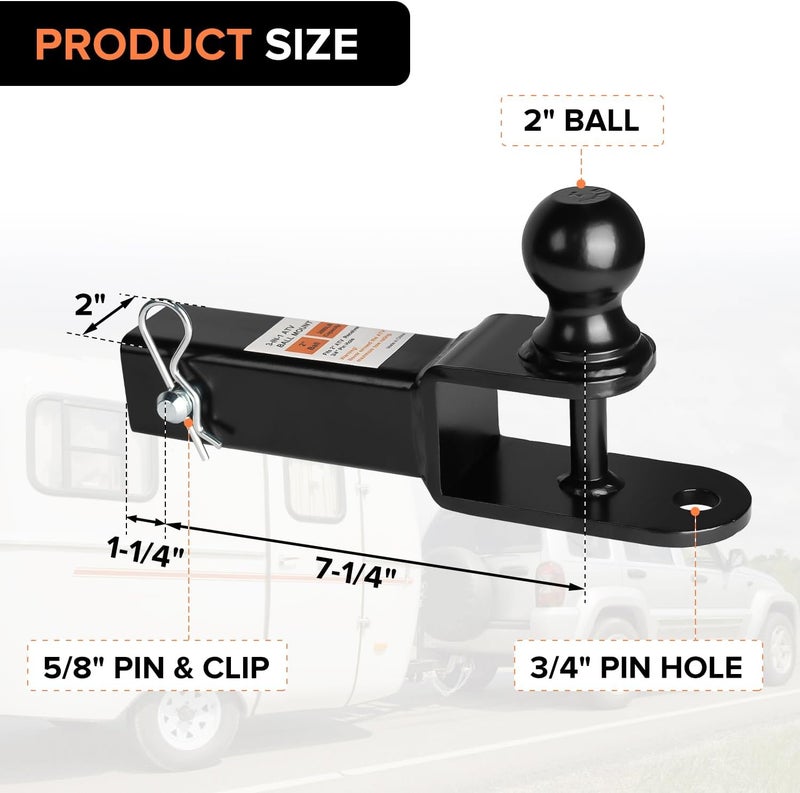 Donext ATV/UTV Trailer Hitch, Towing Ball Mounts with 2" Ball, Tow Hitch with Pin and Clip, Fits 2-Inch Receiver, Black - Image 2